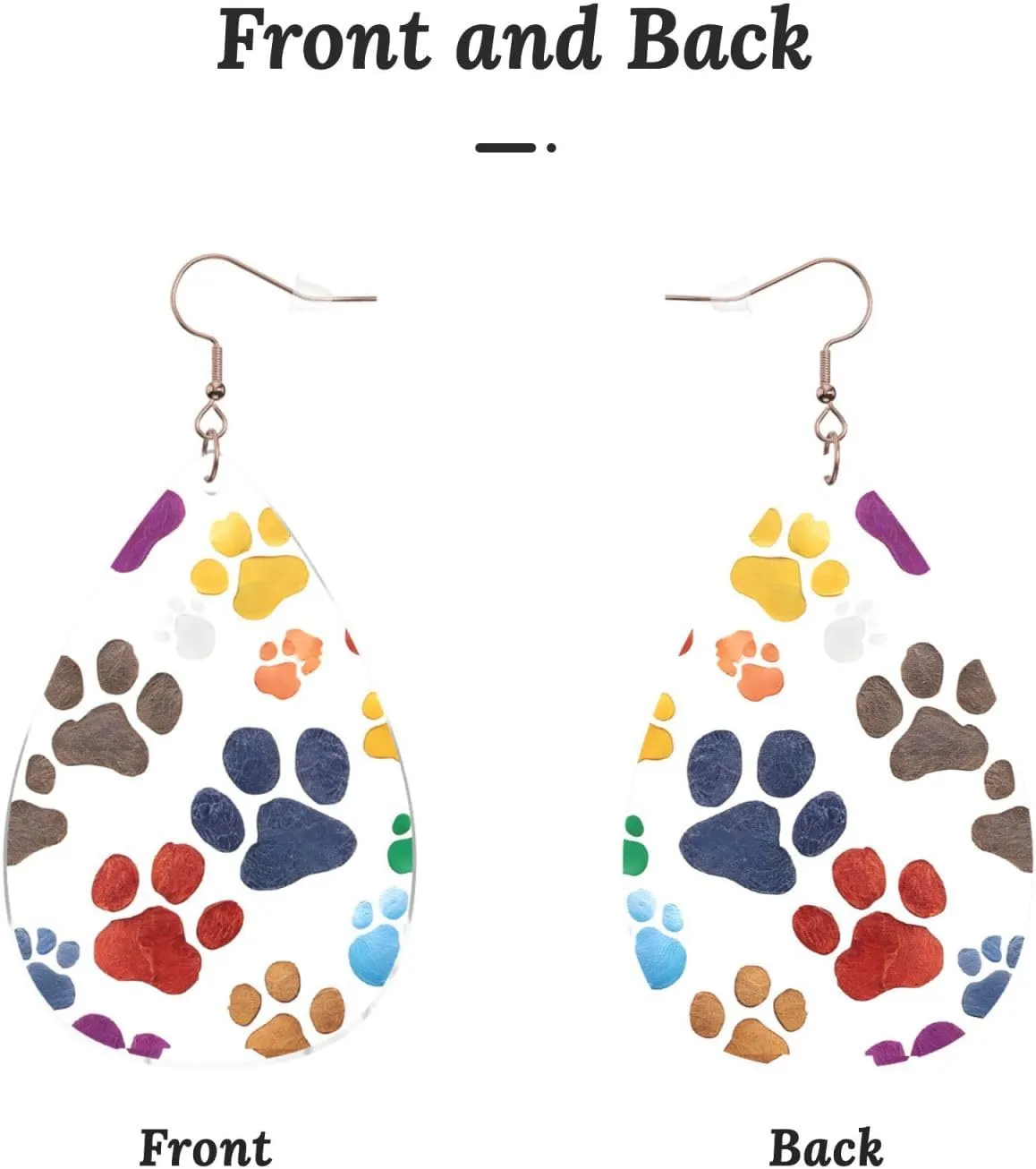 Stylish Drop-Shaped Acrylic Earrings Lightweight Printed Teardrop Dangle Earrings for Women (Colorful Dog Paw Print)