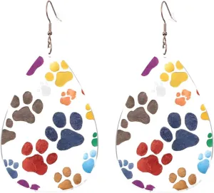 Stylish Drop-Shaped Acrylic Earrings Lightweight Printed Teardrop Dangle Earrings for Women (Colorful Dog Paw Print)