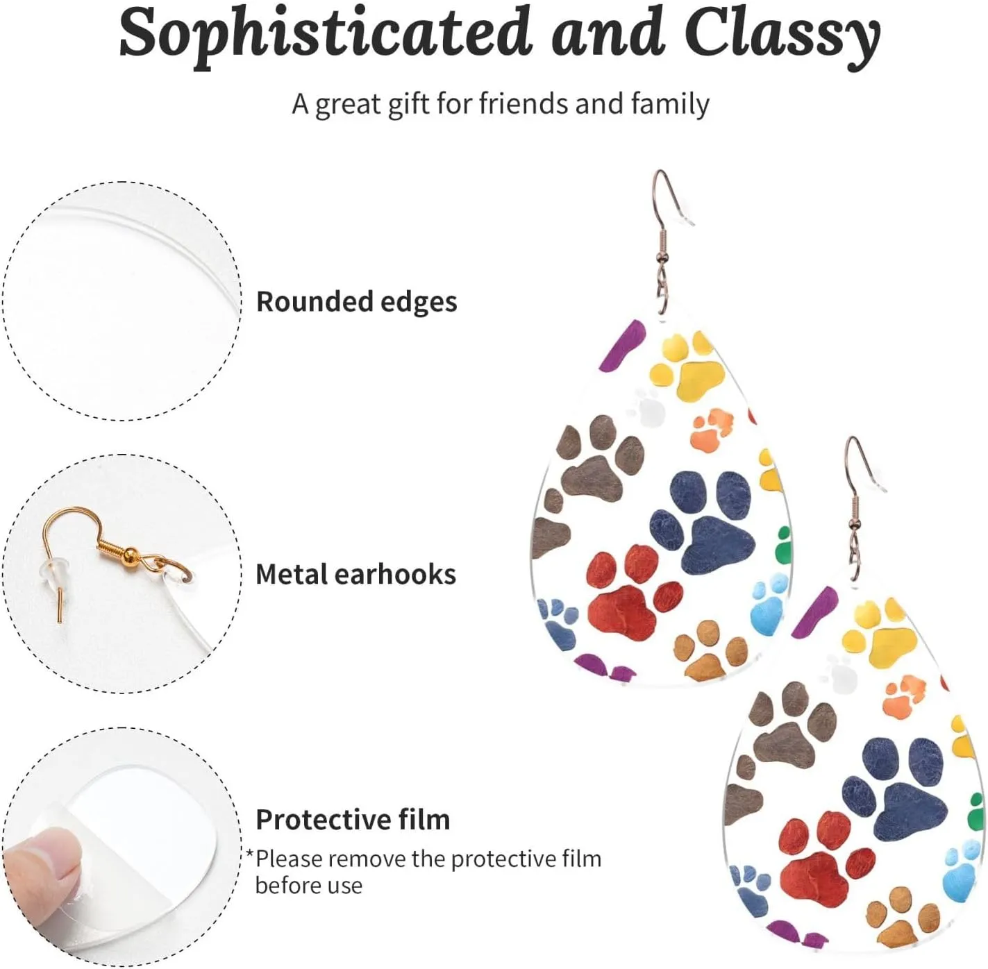 Stylish Drop-Shaped Acrylic Earrings Lightweight Printed Teardrop Dangle Earrings for Women (Colorful Dog Paw Print)