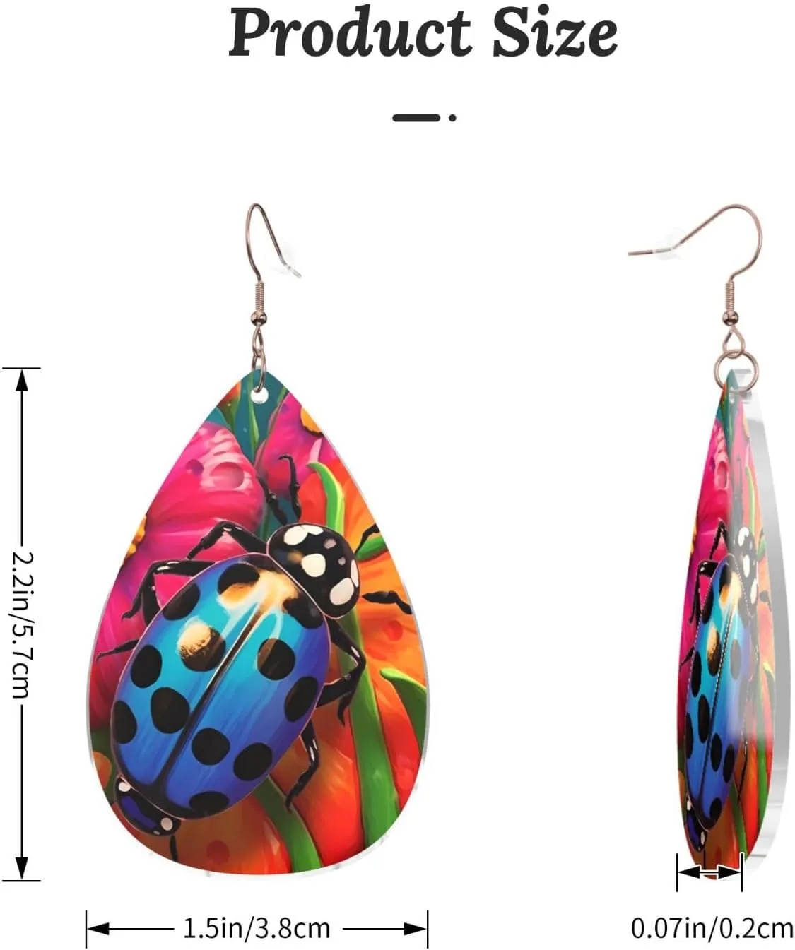 Stylish Drop-Shaped Acrylic Earrings Lightweight Printed Teardrop Dangle Earrings for Women (Colorful Ladybird)