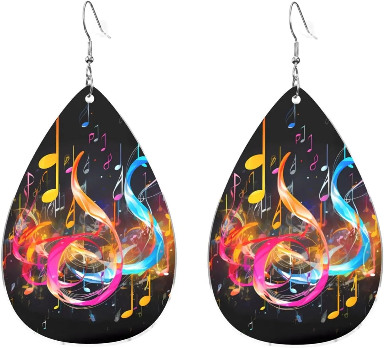 Stylish Drop-Shaped Acrylic Earrings Lightweight Printed Teardrop Dangle Earrings for Women (Colorful Musical Note)