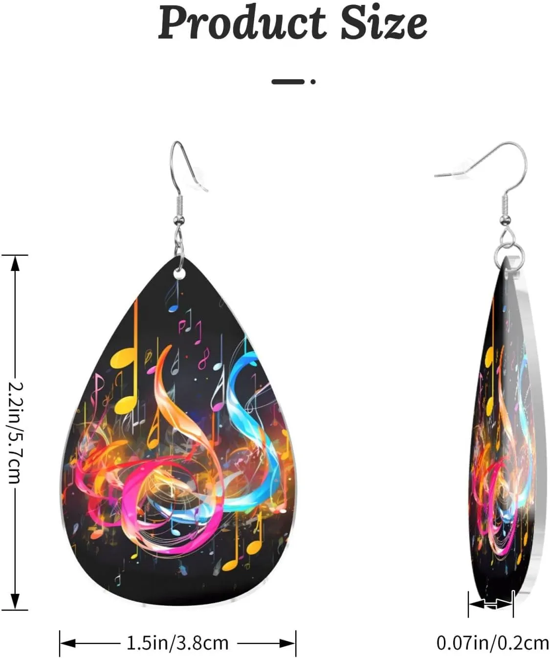 Stylish Drop-Shaped Acrylic Earrings Lightweight Printed Teardrop Dangle Earrings for Women (Colorful Musical Note)