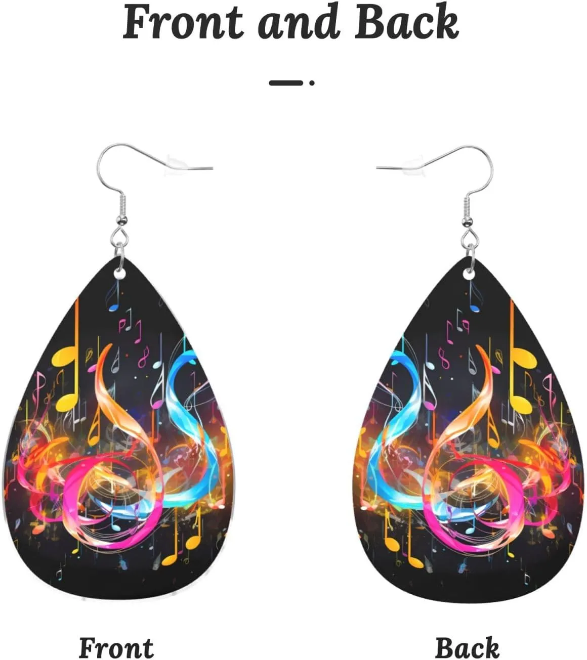 Stylish Drop-Shaped Acrylic Earrings Lightweight Printed Teardrop Dangle Earrings for Women (Colorful Musical Note)