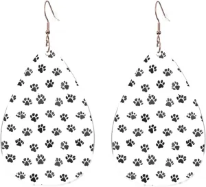 Stylish Drop-Shaped Acrylic Earrings Lightweight Printed Teardrop Dangle Earrings for Women (Dog Pattern Print)