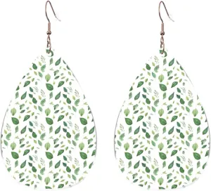 Stylish Drop-Shaped Acrylic Earrings Lightweight Printed Teardrop Dangle Earrings for Women (Eucalyptus Leaves)