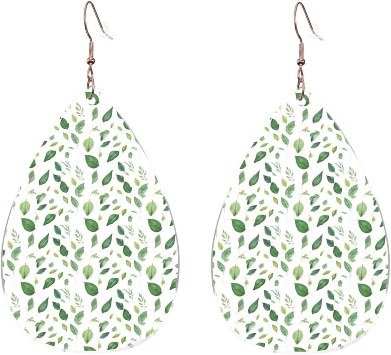 Stylish Drop-Shaped Acrylic Earrings Lightweight Printed Teardrop Dangle Earrings for Women (Eucalyptus Leaves)