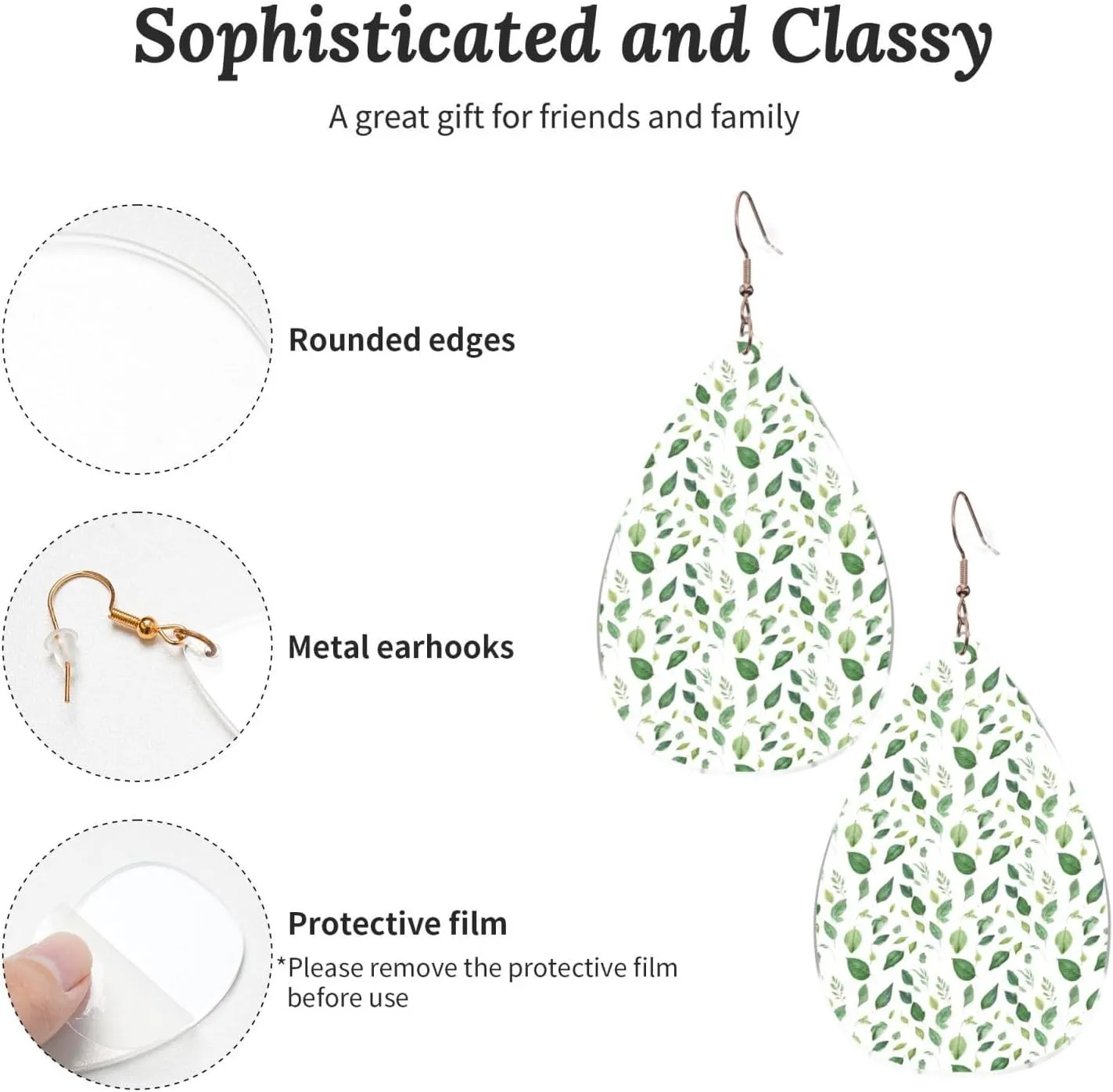 Stylish Drop-Shaped Acrylic Earrings Lightweight Printed Teardrop Dangle Earrings for Women (Eucalyptus Leaves)