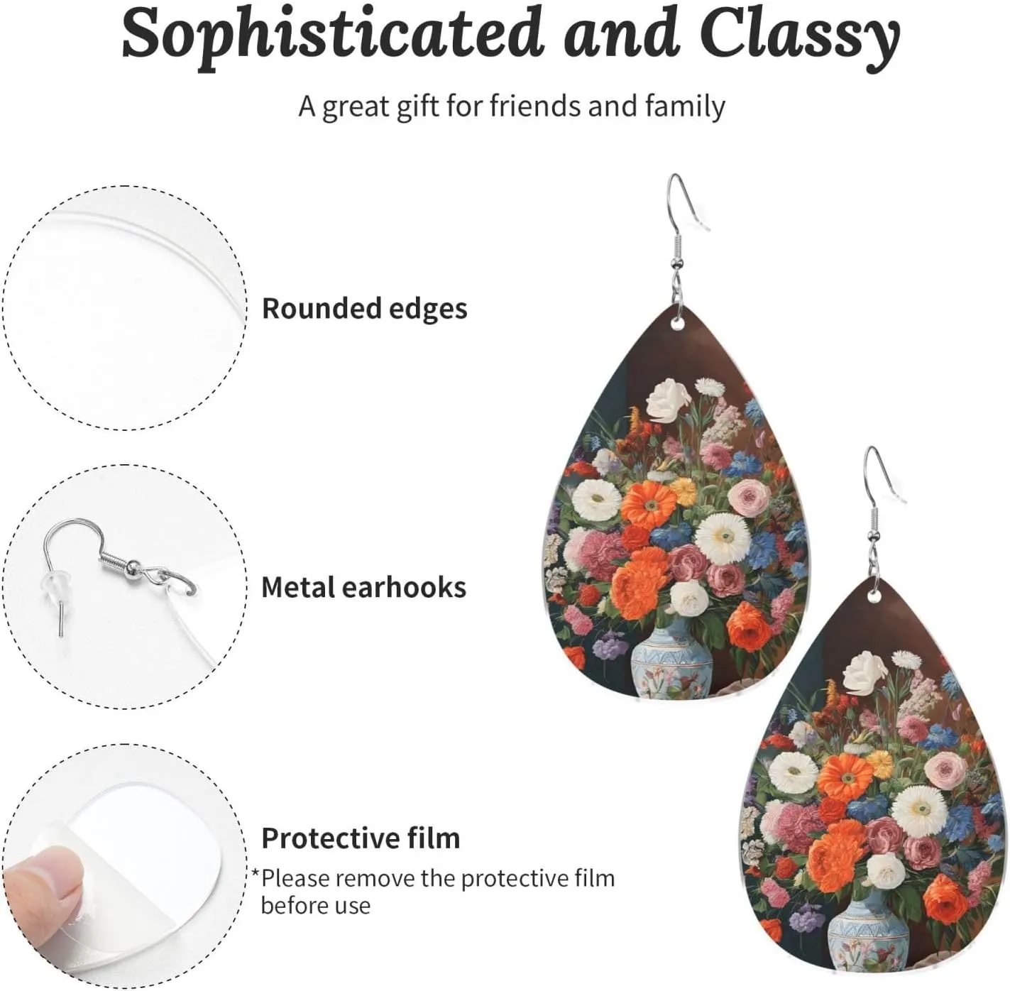 Stylish Drop-Shaped Acrylic Earrings Lightweight Printed Teardrop Dangle Earrings for Women (Flower Diamond Painting)