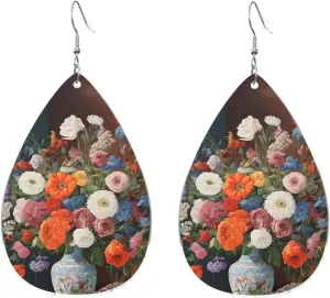 Stylish Drop-Shaped Acrylic Earrings Lightweight Printed Teardrop Dangle Earrings for Women (Flower Diamond Painting)