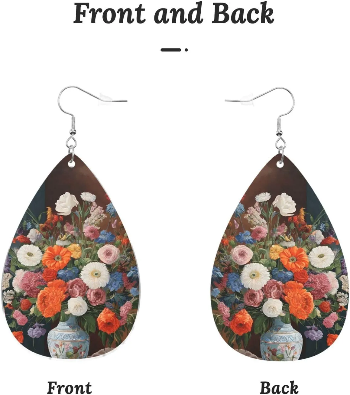Stylish Drop-Shaped Acrylic Earrings Lightweight Printed Teardrop Dangle Earrings for Women (Flower Diamond Painting)