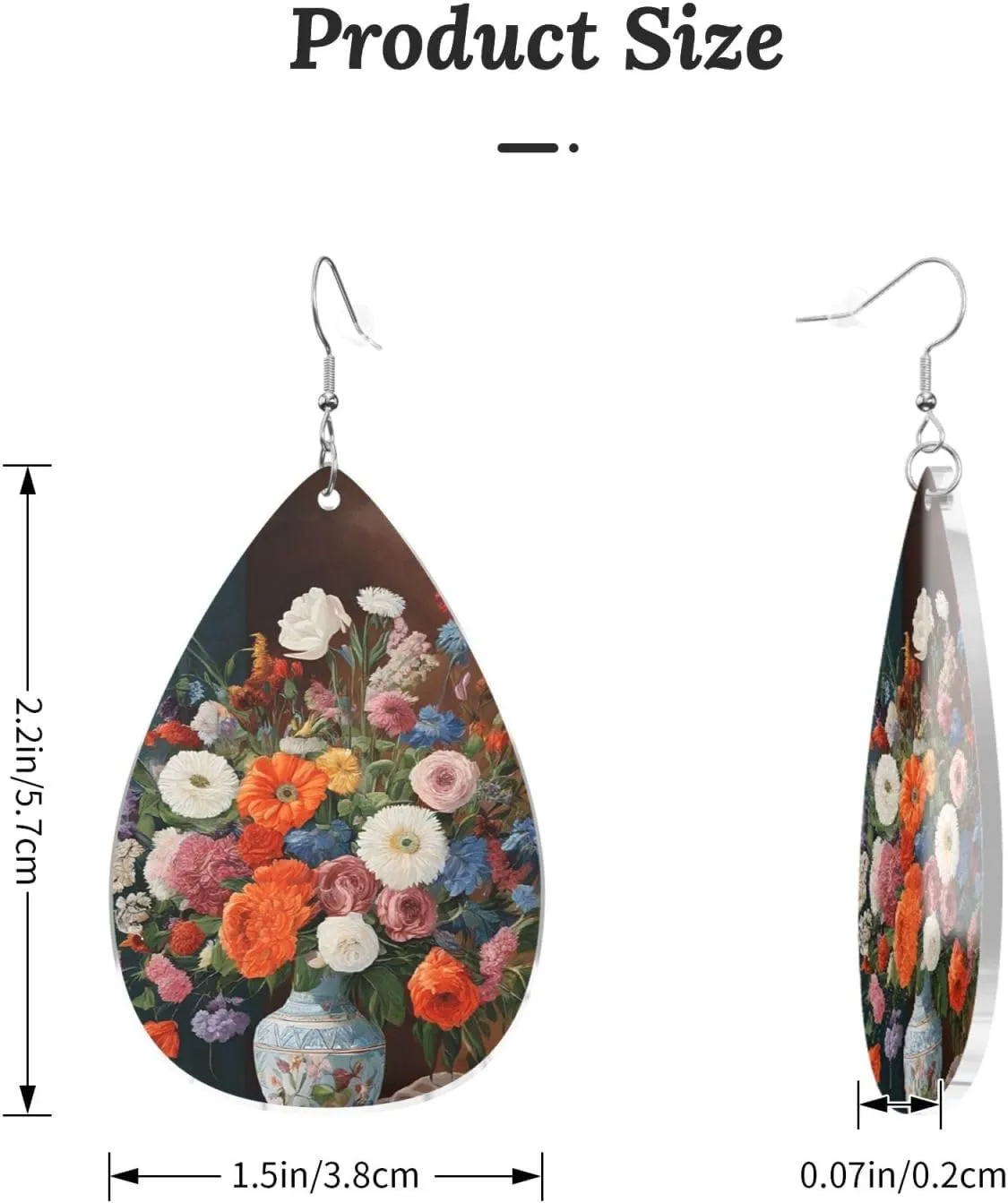 Stylish Drop-Shaped Acrylic Earrings Lightweight Printed Teardrop Dangle Earrings for Women (Flower Diamond Painting)