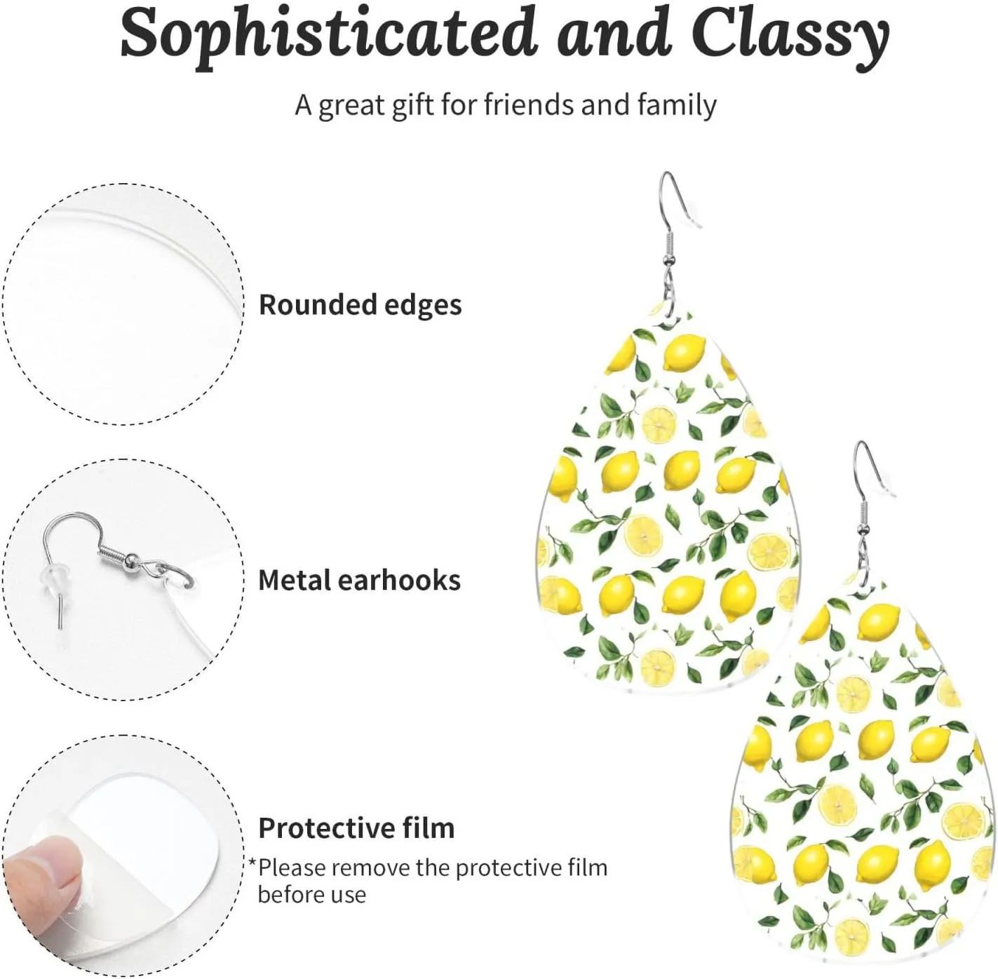 Stylish Drop-Shaped Acrylic Earrings Lightweight Printed Teardrop Dangle Earrings for Women (Fresh Tropical Lemon)