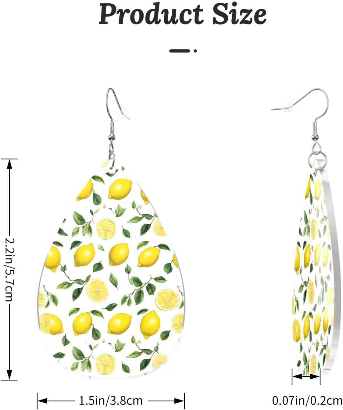 Stylish Drop-Shaped Acrylic Earrings Lightweight Printed Teardrop Dangle Earrings for Women (Fresh Tropical Lemon)