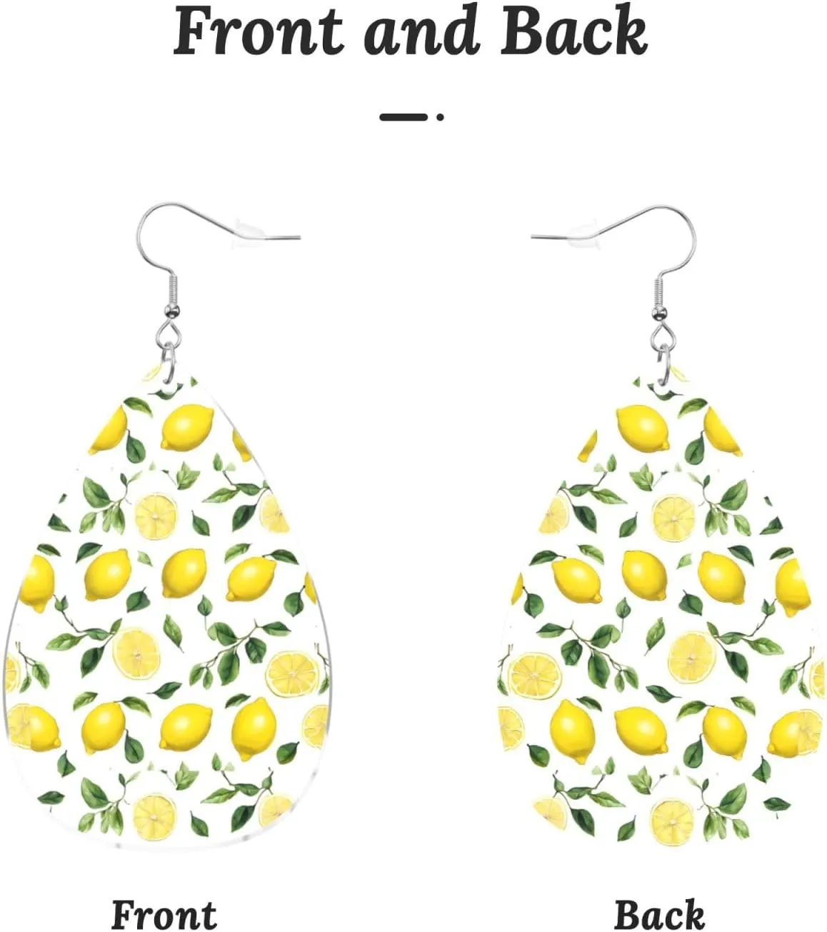 Stylish Drop-Shaped Acrylic Earrings Lightweight Printed Teardrop Dangle Earrings for Women (Fresh Tropical Lemon)