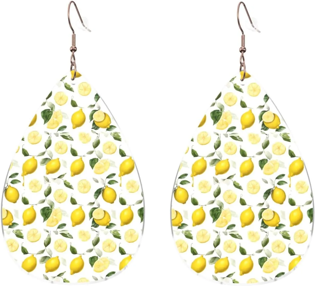 Stylish Drop-Shaped Acrylic Earrings Lightweight Printed Teardrop Dangle Earrings for Women (Fresh Tropical Lemons)