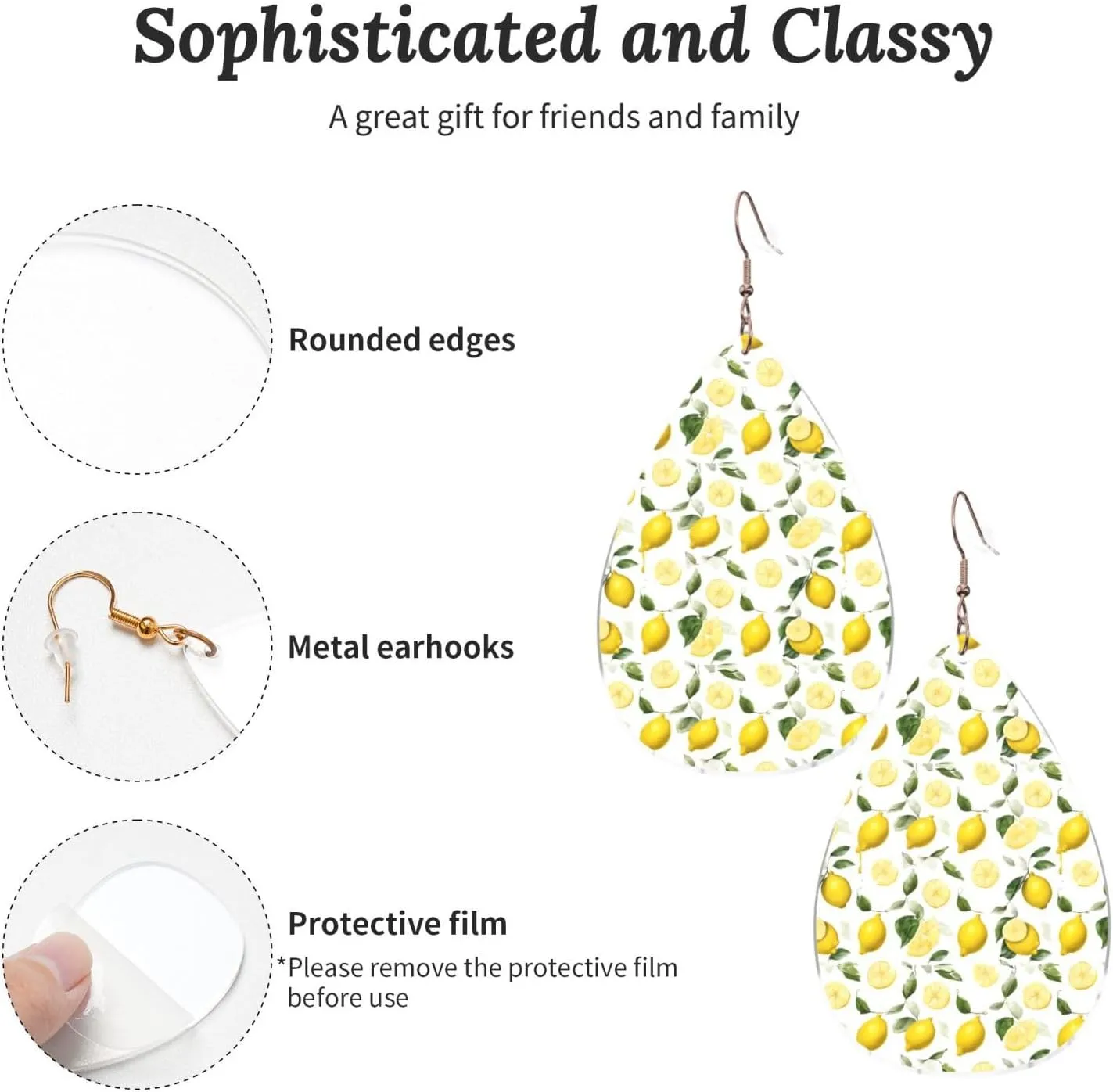 Stylish Drop-Shaped Acrylic Earrings Lightweight Printed Teardrop Dangle Earrings for Women (Fresh Tropical Lemons)