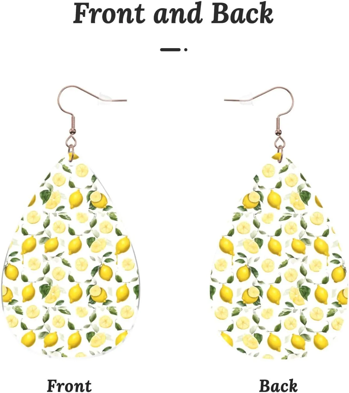 Stylish Drop-Shaped Acrylic Earrings Lightweight Printed Teardrop Dangle Earrings for Women (Fresh Tropical Lemons)
