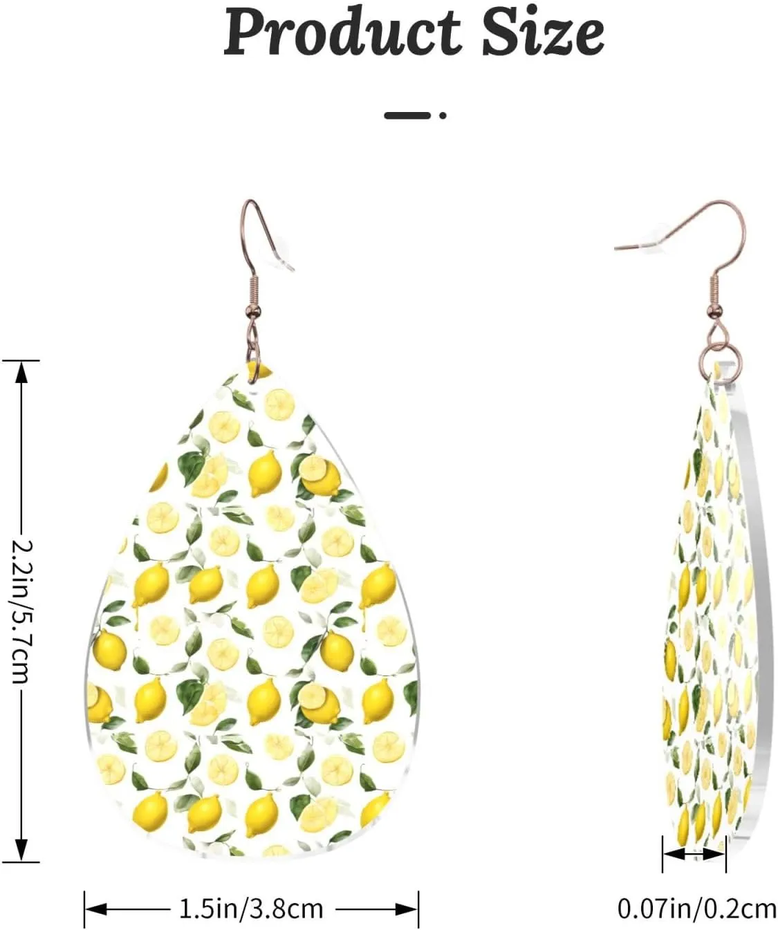 Stylish Drop-Shaped Acrylic Earrings Lightweight Printed Teardrop Dangle Earrings for Women (Fresh Tropical Lemons)