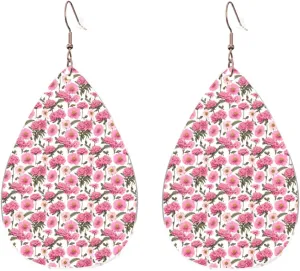 Stylish Drop-Shaped Acrylic Earrings Lightweight Printed Teardrop Dangle Earrings for Women (Garden Peony)