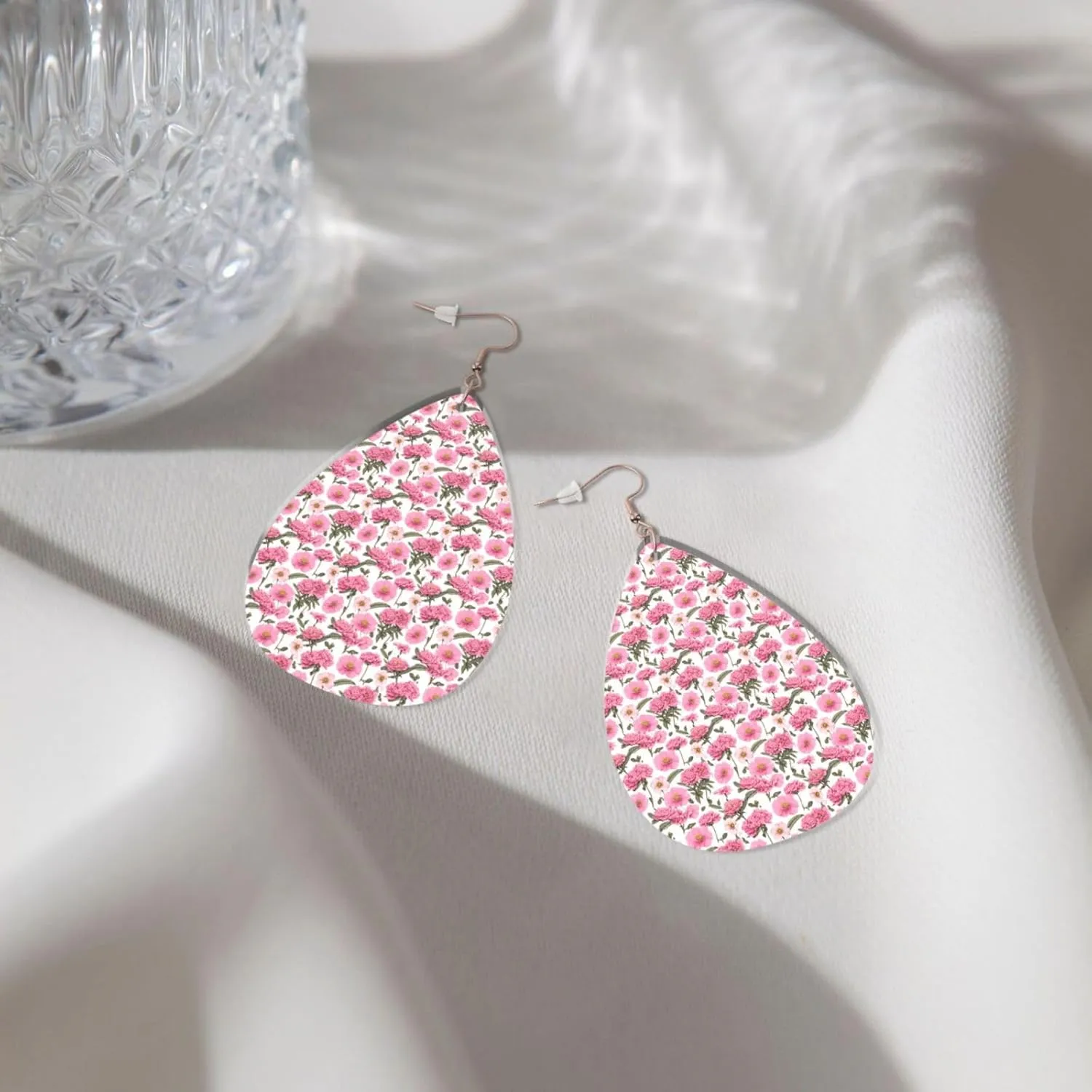 Stylish Drop-Shaped Acrylic Earrings Lightweight Printed Teardrop Dangle Earrings for Women (Garden Peony)
