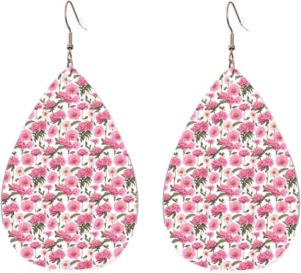 Stylish Drop-Shaped Acrylic Earrings Lightweight Printed Teardrop Dangle Earrings for Women (Garden Peony)