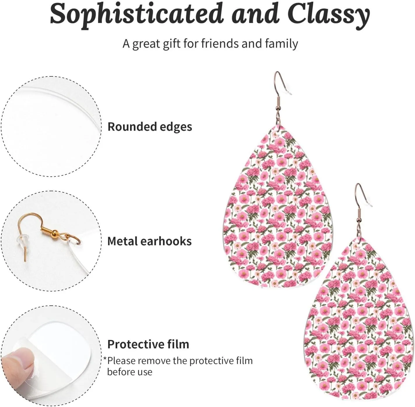 Stylish Drop-Shaped Acrylic Earrings Lightweight Printed Teardrop Dangle Earrings for Women (Garden Peony)