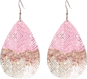 Stylish Drop-Shaped Acrylic Earrings Lightweight Printed Teardrop Dangle Earrings for Women (Glittery Pretty Pattern)