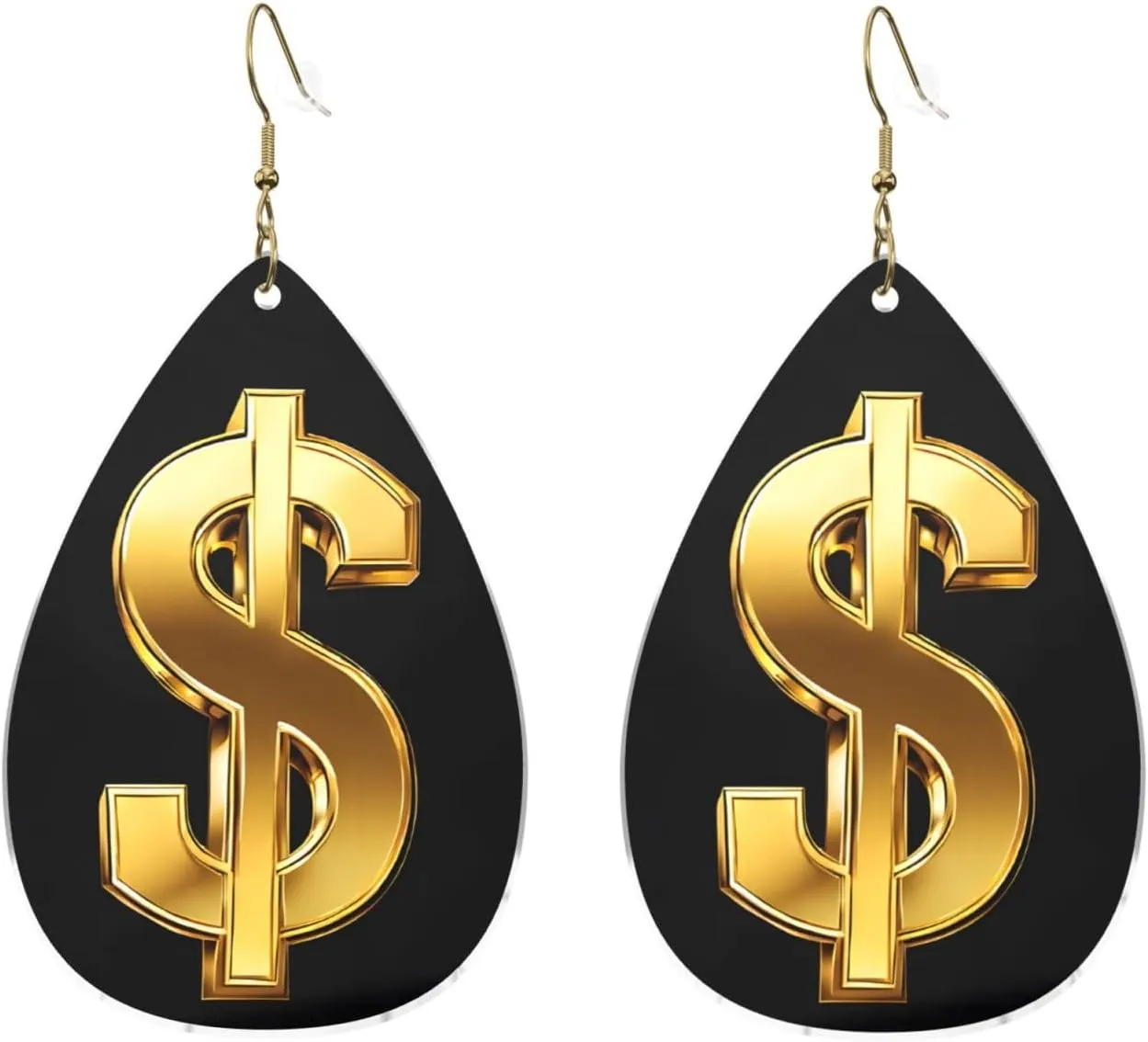 Stylish Drop-Shaped Acrylic Earrings Lightweight Printed Teardrop Dangle Earrings for Women (Gold Dollar Sign Print)
