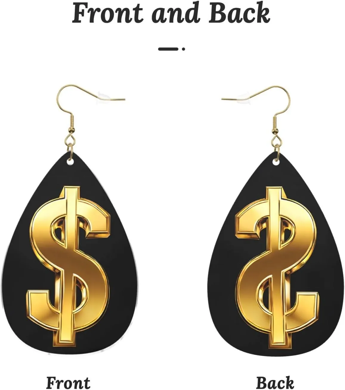 Stylish Drop-Shaped Acrylic Earrings Lightweight Printed Teardrop Dangle Earrings for Women (Gold Dollar Sign Print)