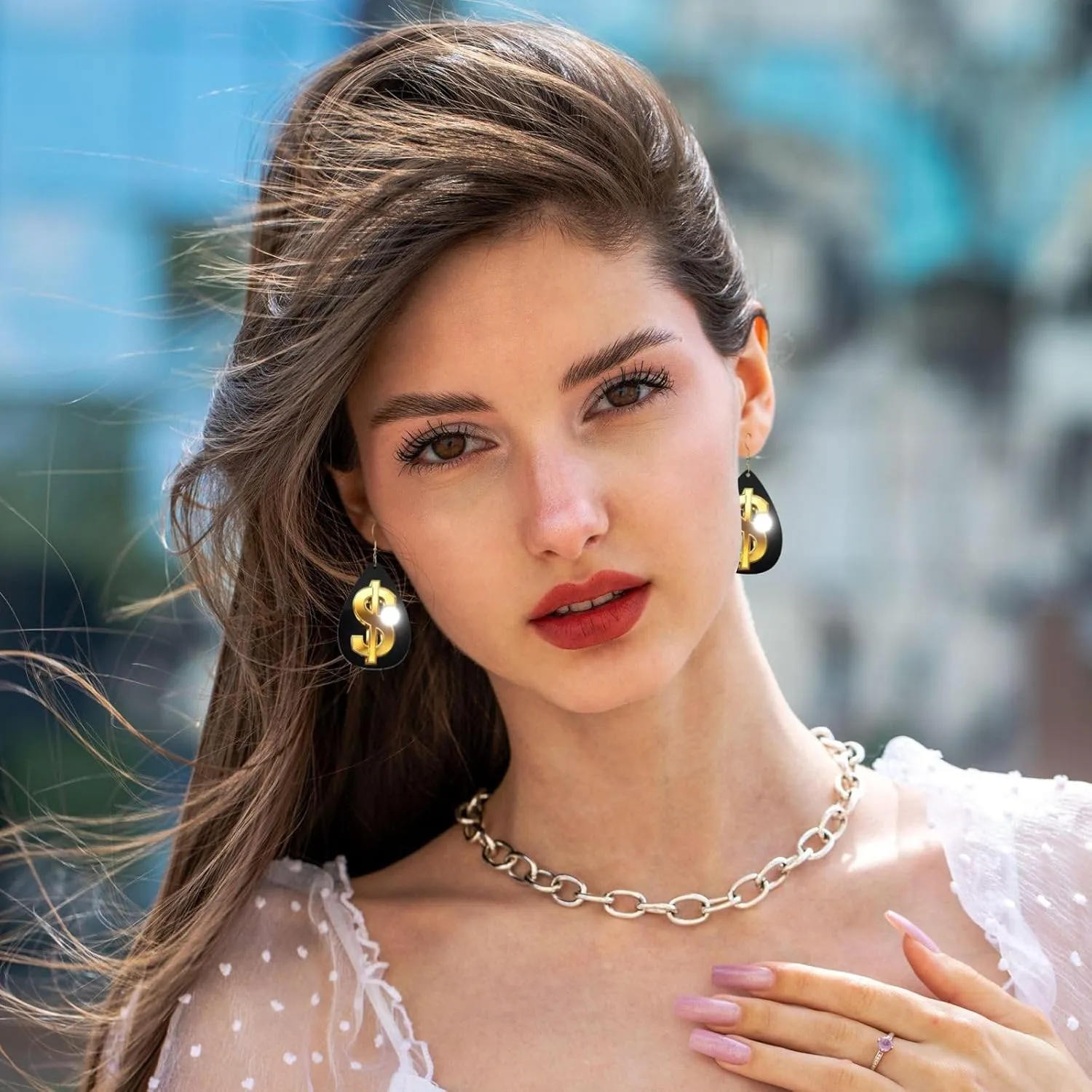 Stylish Drop-Shaped Acrylic Earrings Lightweight Printed Teardrop Dangle Earrings for Women (Gold Dollar Sign Print)