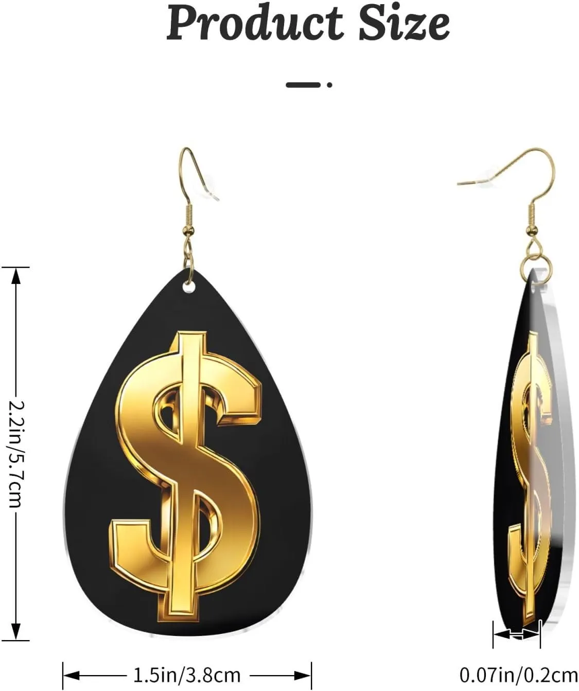 Stylish Drop-Shaped Acrylic Earrings Lightweight Printed Teardrop Dangle Earrings for Women (Gold Dollar Sign Print)
