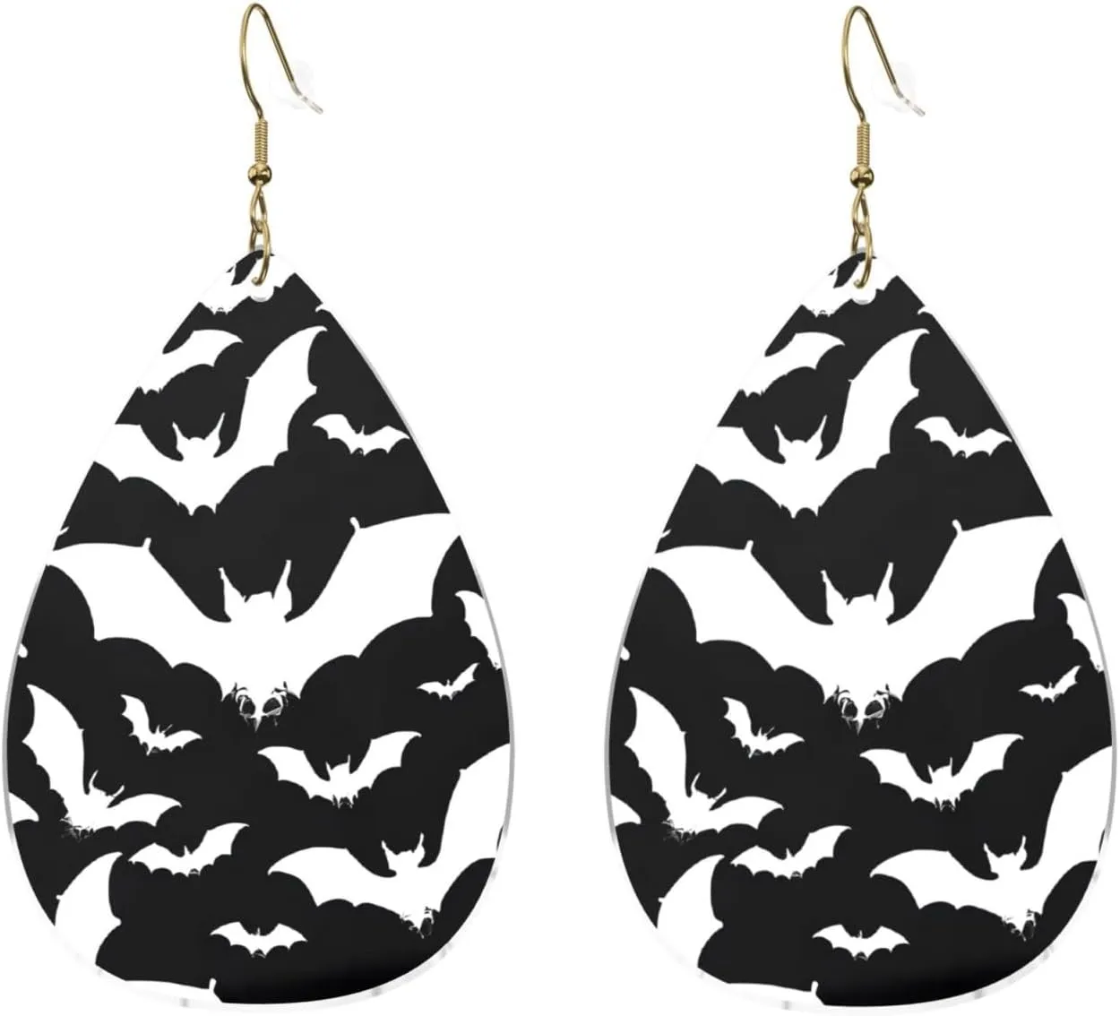 Stylish Drop-Shaped Acrylic Earrings Lightweight Printed Teardrop Dangle Earrings for Women (Halloween Flying Bats)