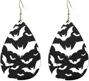 Stylish Drop-Shaped Acrylic Earrings Lightweight Printed Teardrop Dangle Earrings for Women (Halloween Flying Bats)