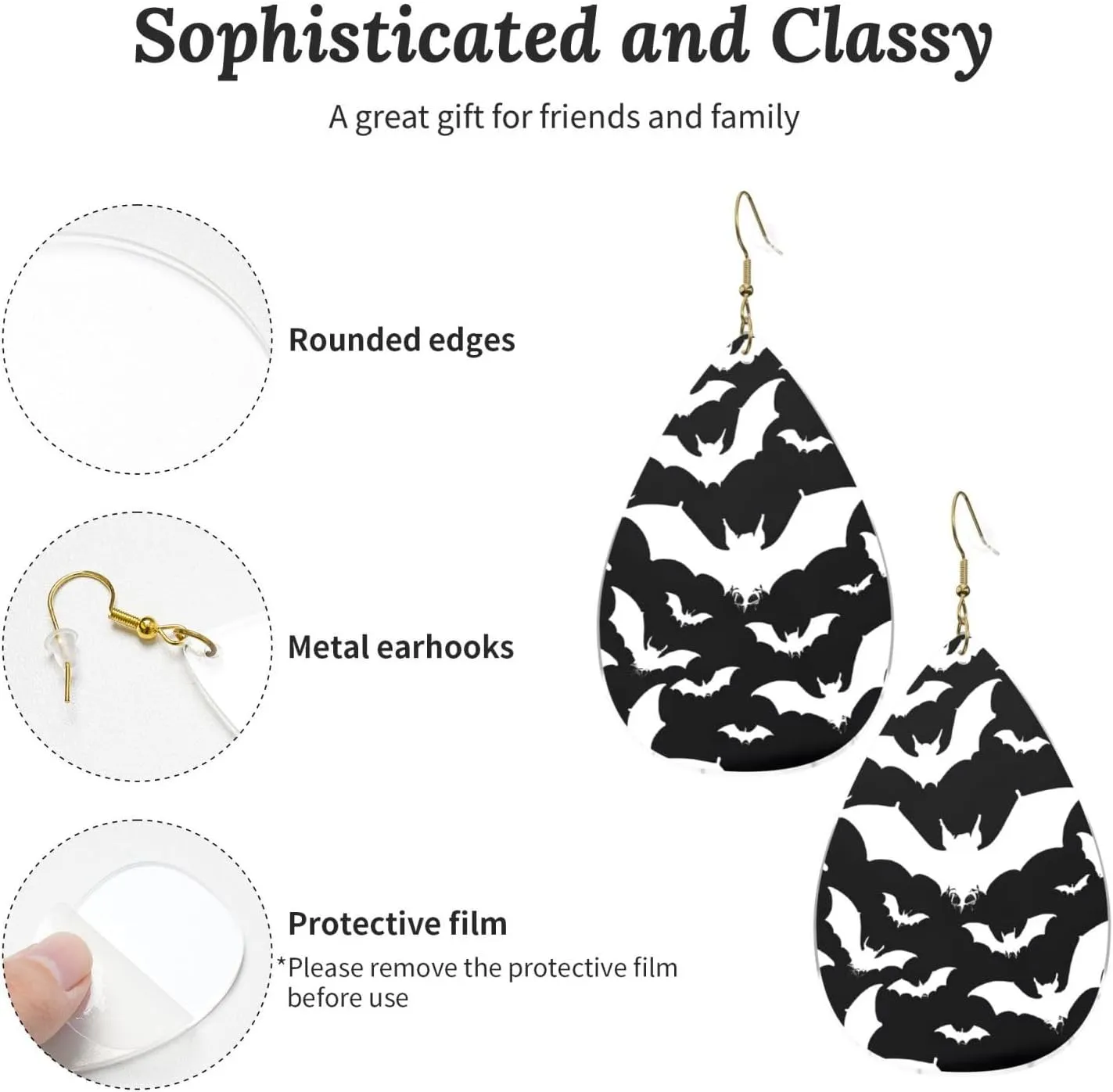 Stylish Drop-Shaped Acrylic Earrings Lightweight Printed Teardrop Dangle Earrings for Women (Halloween Flying Bats)