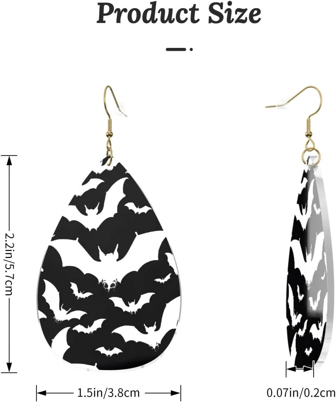 Stylish Drop-Shaped Acrylic Earrings Lightweight Printed Teardrop Dangle Earrings for Women (Halloween Flying Bats)