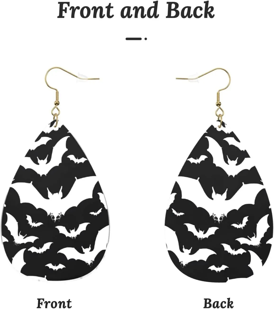 Stylish Drop-Shaped Acrylic Earrings Lightweight Printed Teardrop Dangle Earrings for Women (Halloween Flying Bats)