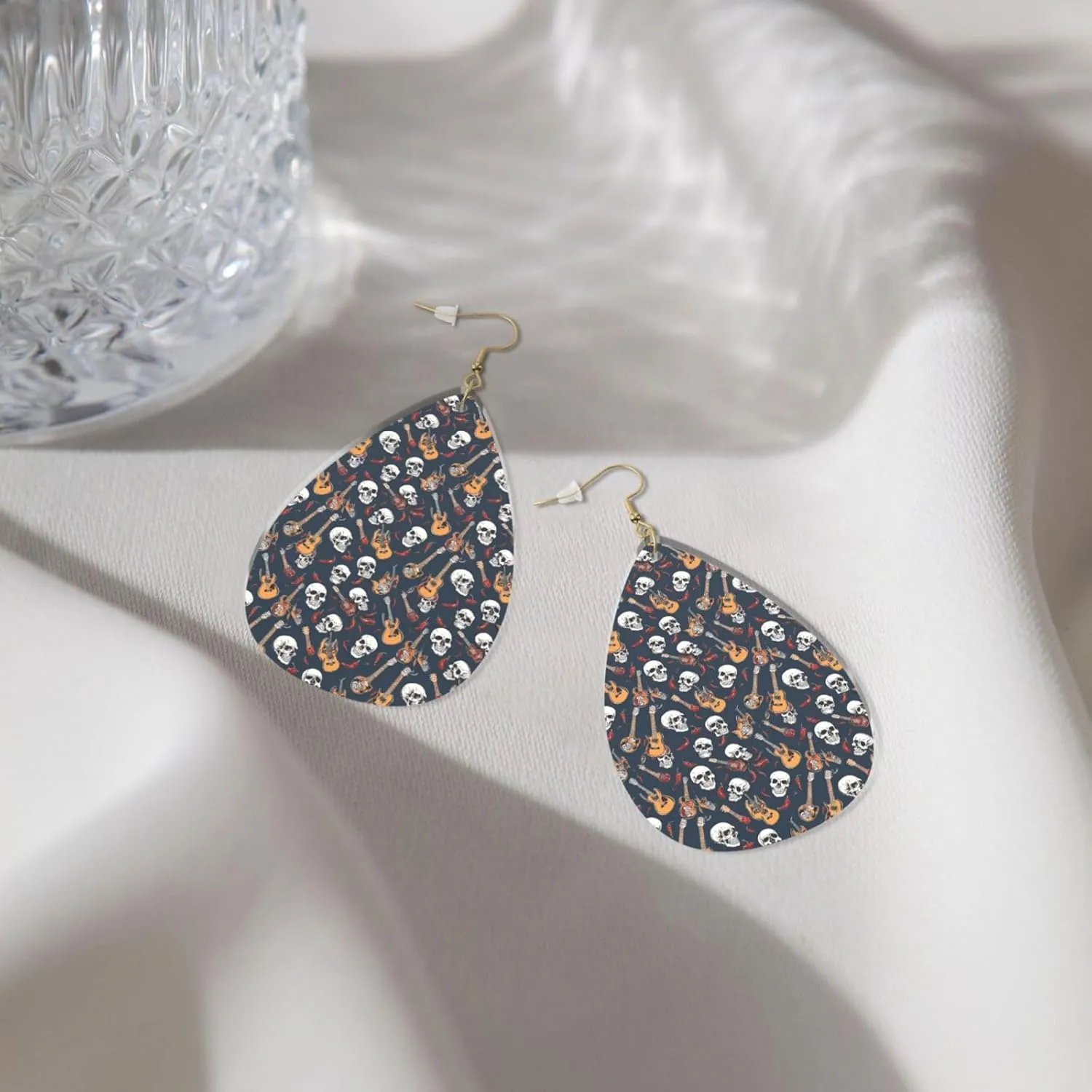 Stylish Drop-Shaped Acrylic Earrings Lightweight Printed Teardrop Dangle Earrings for Women (Mexican Skull)