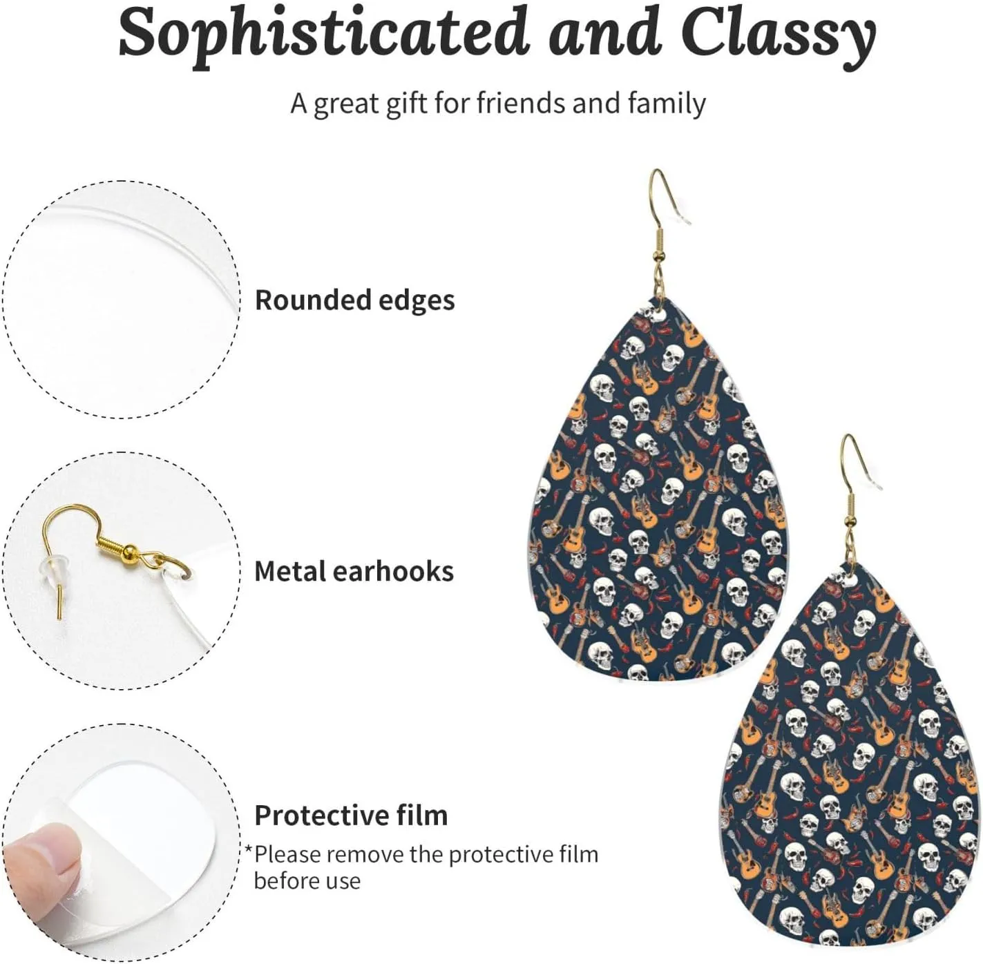 Stylish Drop-Shaped Acrylic Earrings Lightweight Printed Teardrop Dangle Earrings for Women (Mexican Skull)