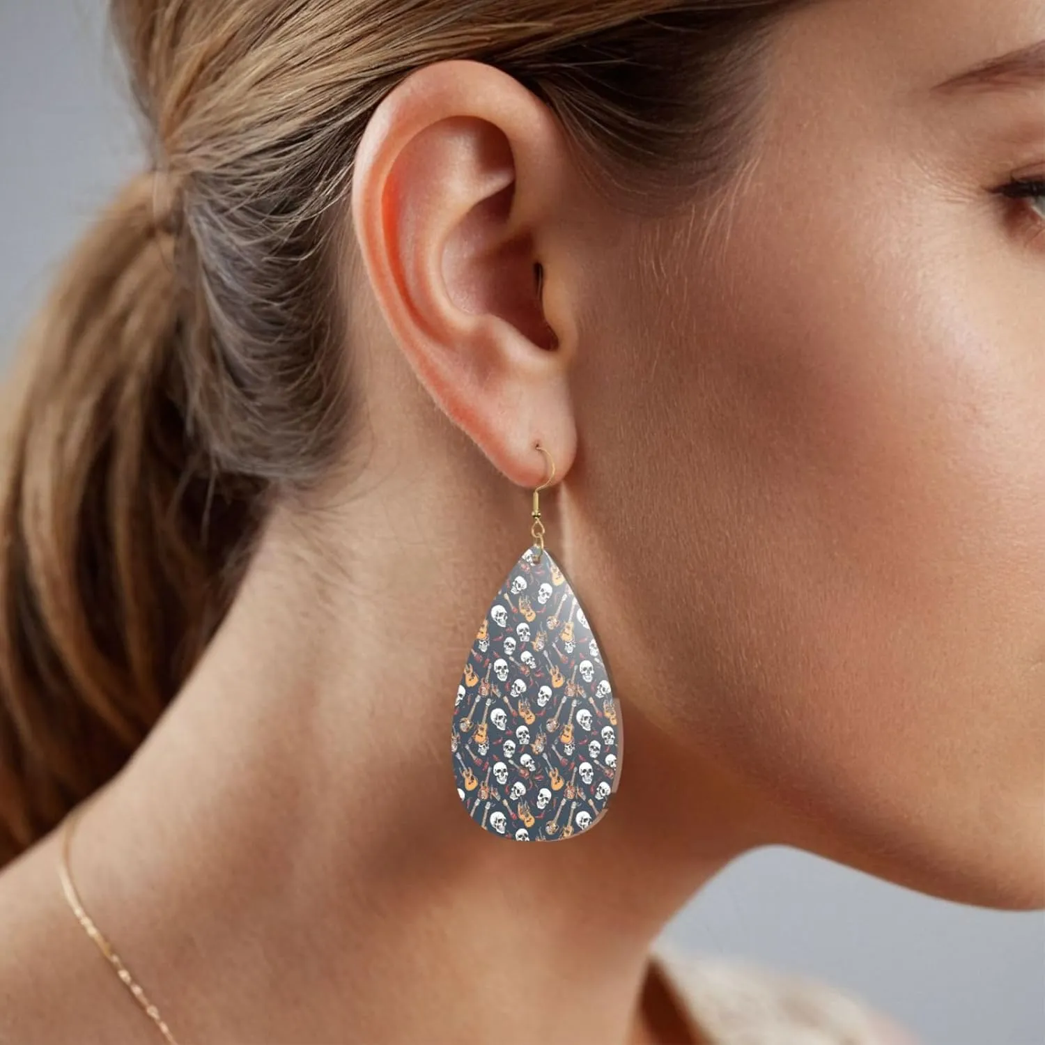 Stylish Drop-Shaped Acrylic Earrings Lightweight Printed Teardrop Dangle Earrings for Women (Mexican Skull)