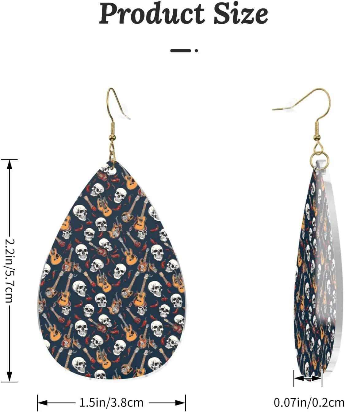 Stylish Drop-Shaped Acrylic Earrings Lightweight Printed Teardrop Dangle Earrings for Women (Mexican Skull)