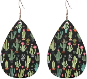 Stylish Drop-Shaped Acrylic Earrings Lightweight Printed Teardrop Dangle Earrings for Women (Plant Print)