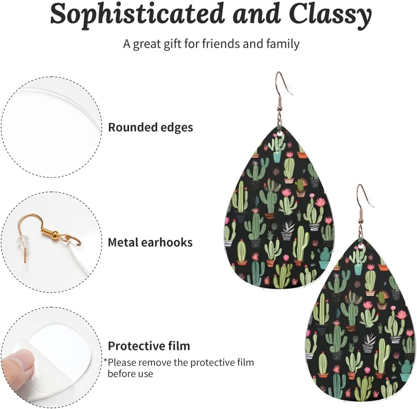 Stylish Drop-Shaped Acrylic Earrings Lightweight Printed Teardrop Dangle Earrings for Women (Plant Print)