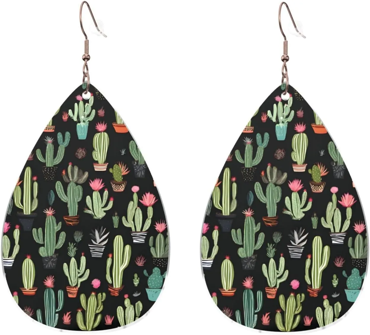 Stylish Drop-Shaped Acrylic Earrings Lightweight Printed Teardrop Dangle Earrings for Women (Plant Print)