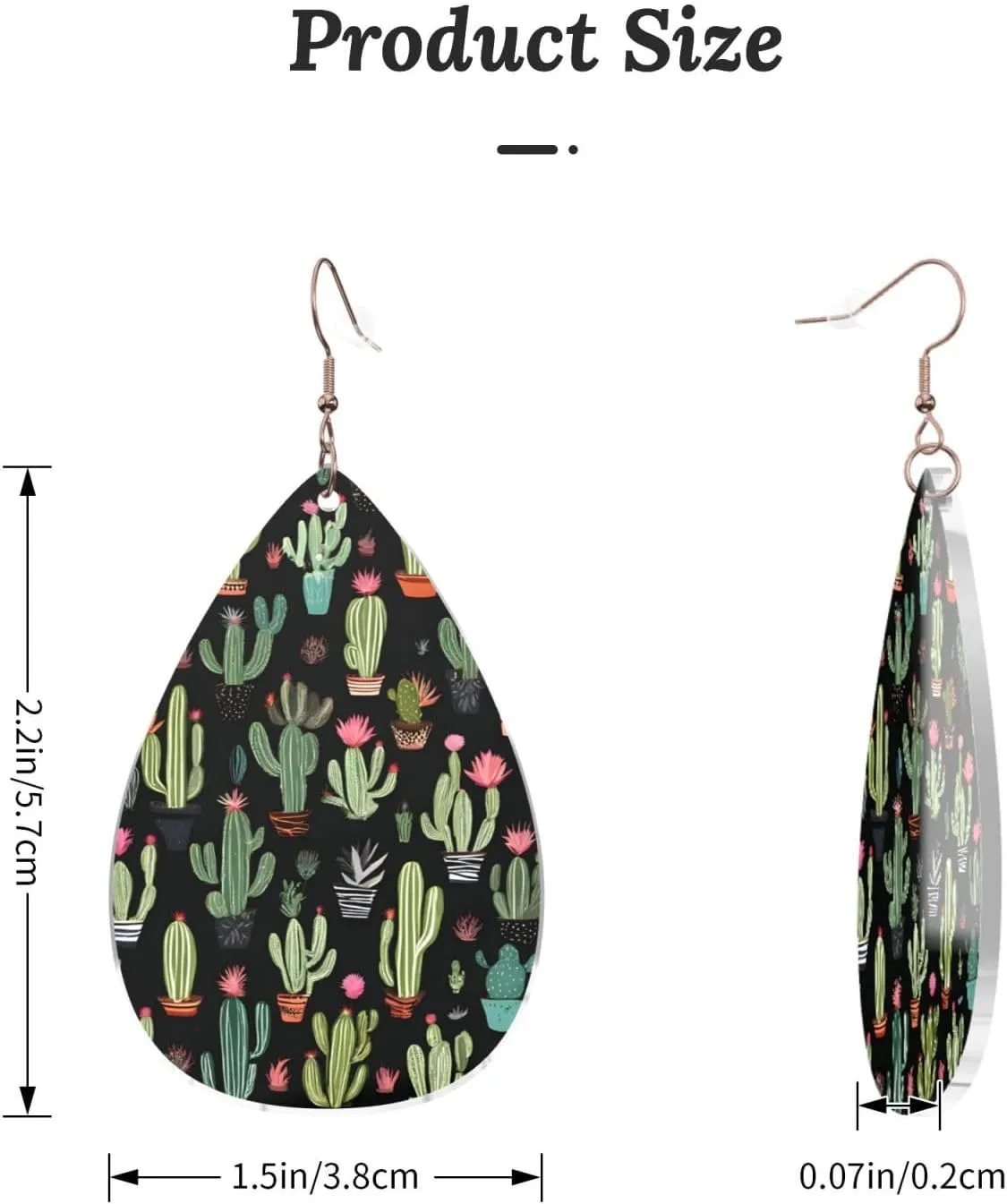 Stylish Drop-Shaped Acrylic Earrings Lightweight Printed Teardrop Dangle Earrings for Women (Plant Print)