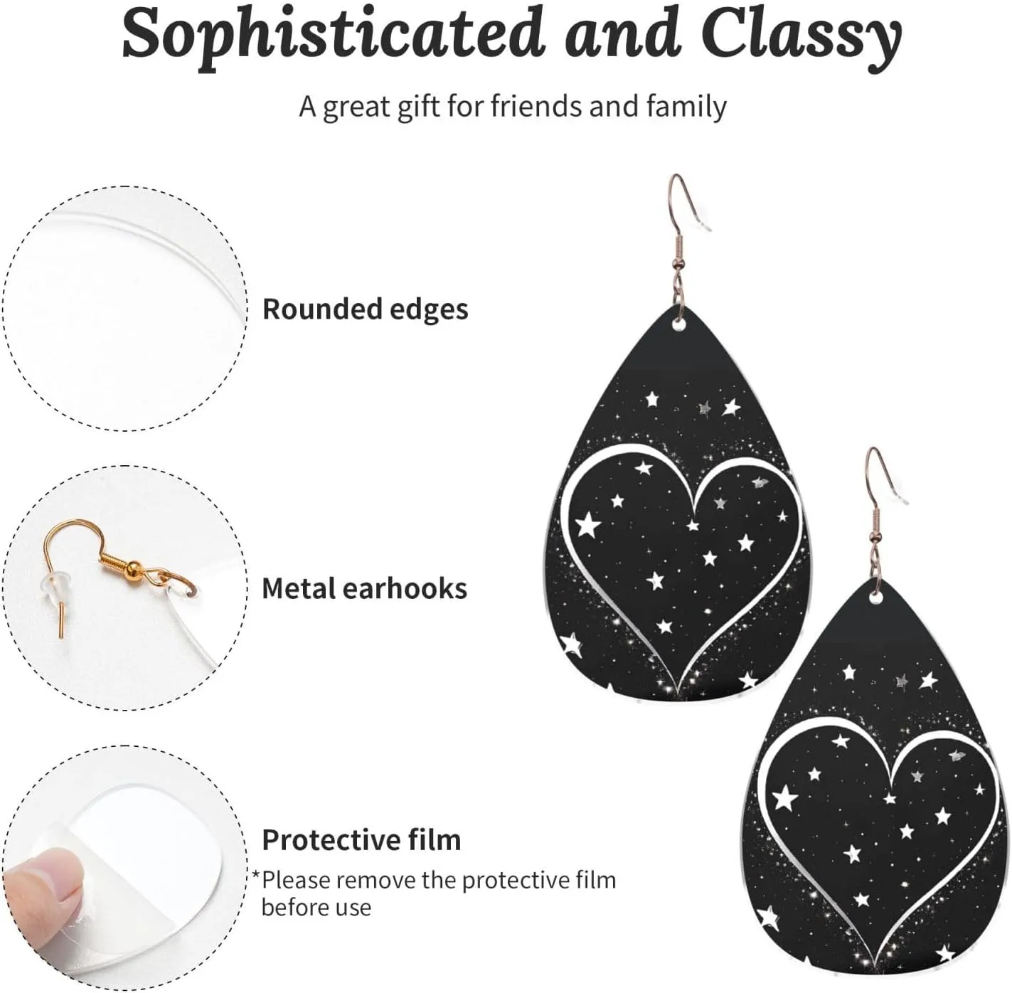 Stylish Drop-Shaped Acrylic Earrings Lightweight Printed Teardrop Dangle Earrings for Women (Shooting Star Heart)