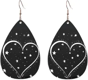 Stylish Drop-Shaped Acrylic Earrings Lightweight Printed Teardrop Dangle Earrings for Women (Shooting Star Heart)