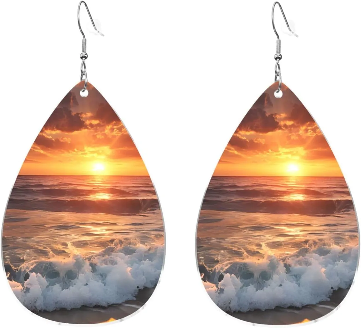 Stylish Drop-Shaped Acrylic Earrings Lightweight Printed Teardrop Dangle Earrings for Women (Sunset beach)
