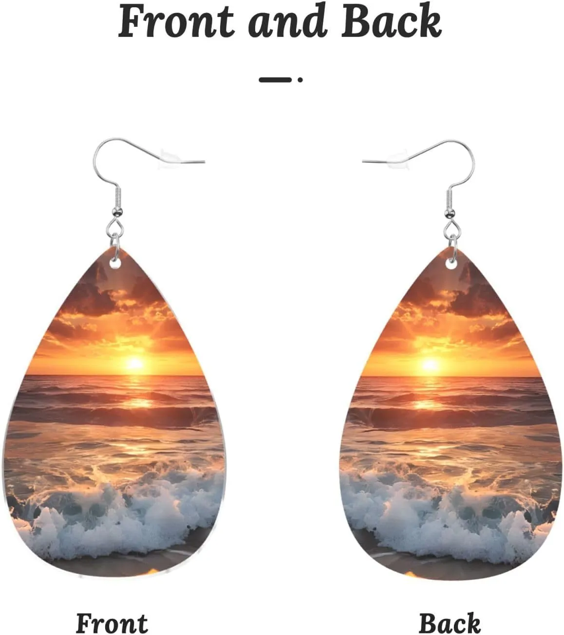 Stylish Drop-Shaped Acrylic Earrings Lightweight Printed Teardrop Dangle Earrings for Women (Sunset beach)