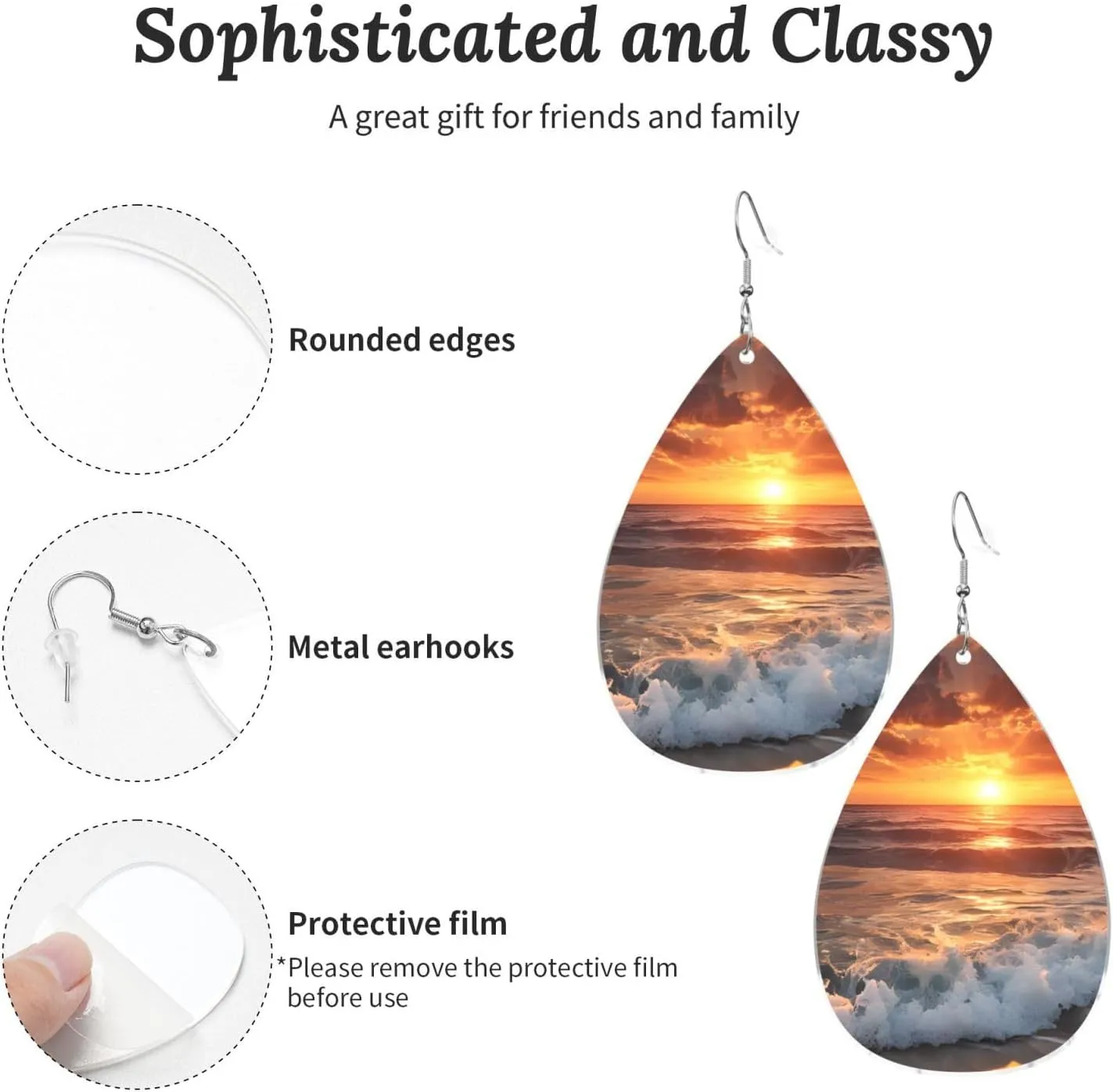 Stylish Drop-Shaped Acrylic Earrings Lightweight Printed Teardrop Dangle Earrings for Women (Sunset beach)