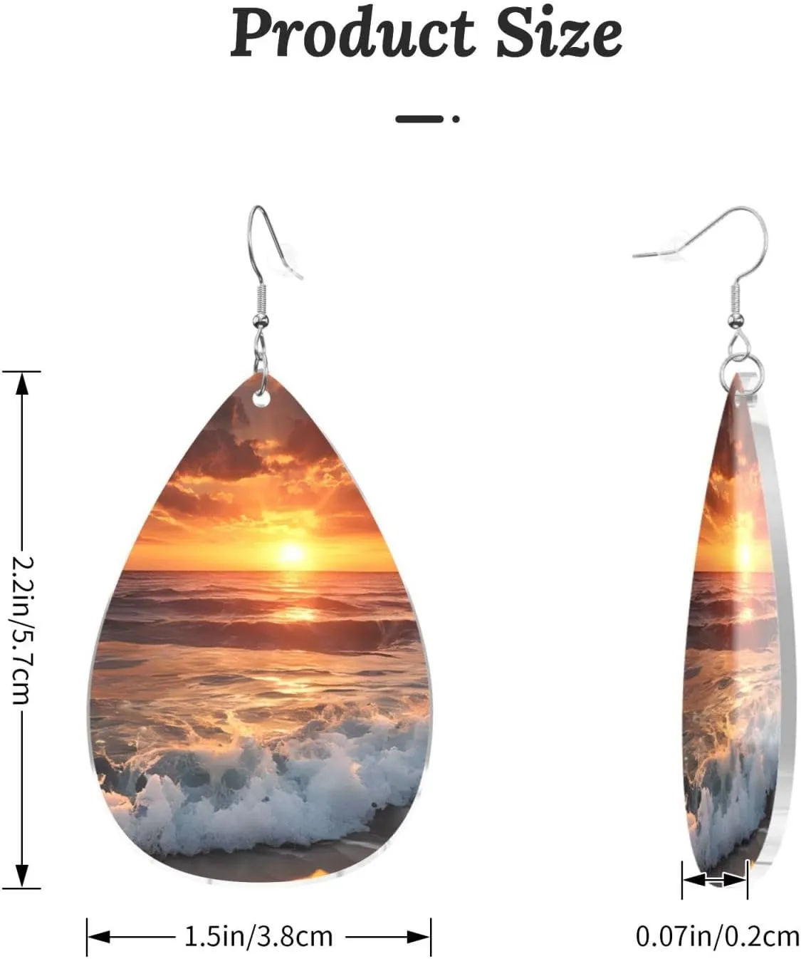 Stylish Drop-Shaped Acrylic Earrings Lightweight Printed Teardrop Dangle Earrings for Women (Sunset beach)